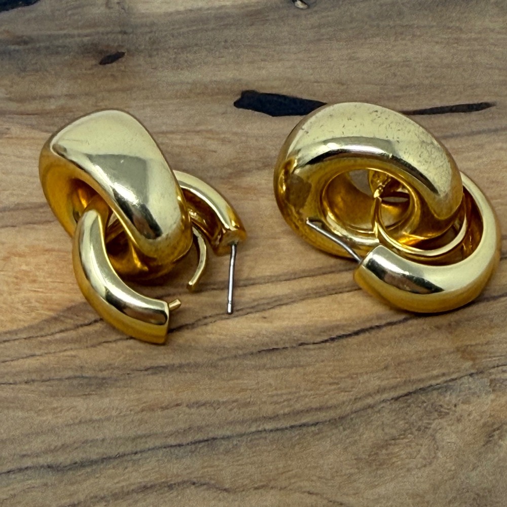 J Crew Gold Tone Double Hoop Door Knocker Earrings Chunky Bold Quiet Luxury
